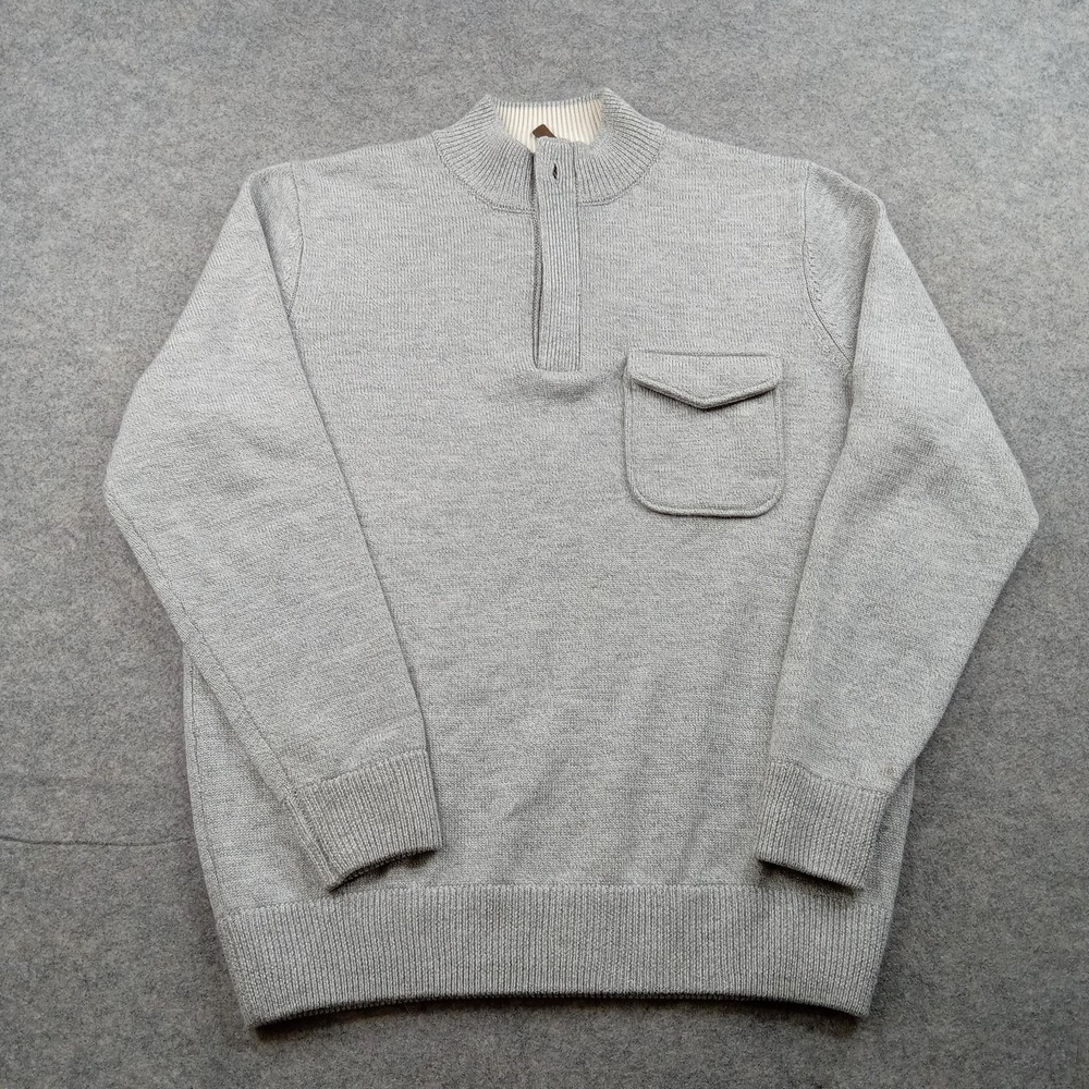 Peter Millar Sweater Mens Medium‎ Gray 100% Wool Mock Neck Henley Pocket Knit